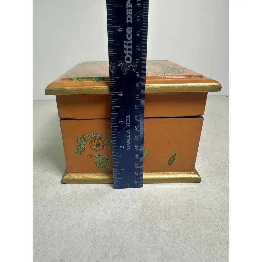 VTG Hand-Painted Wood Box 1960s Floral Paisley Trinket Chest Boho Decor